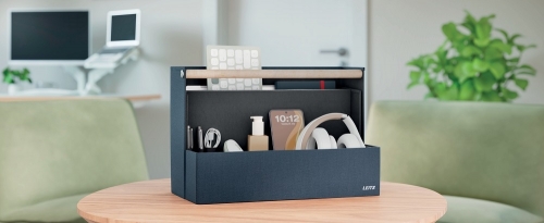 Cutie portabila cu organizator Leitz, material textil, cu maner, negru